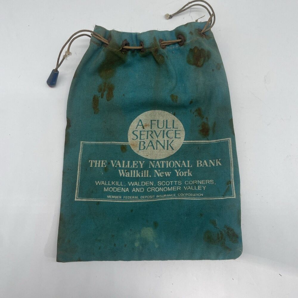 Vintage Valley National Bank Wallkill NY Canvas Drawstring Money Deposit Bag
